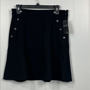 Lauren Ralph Lauren Womens Ponte Skirt L Black Side Zip Flare Button Details NWT